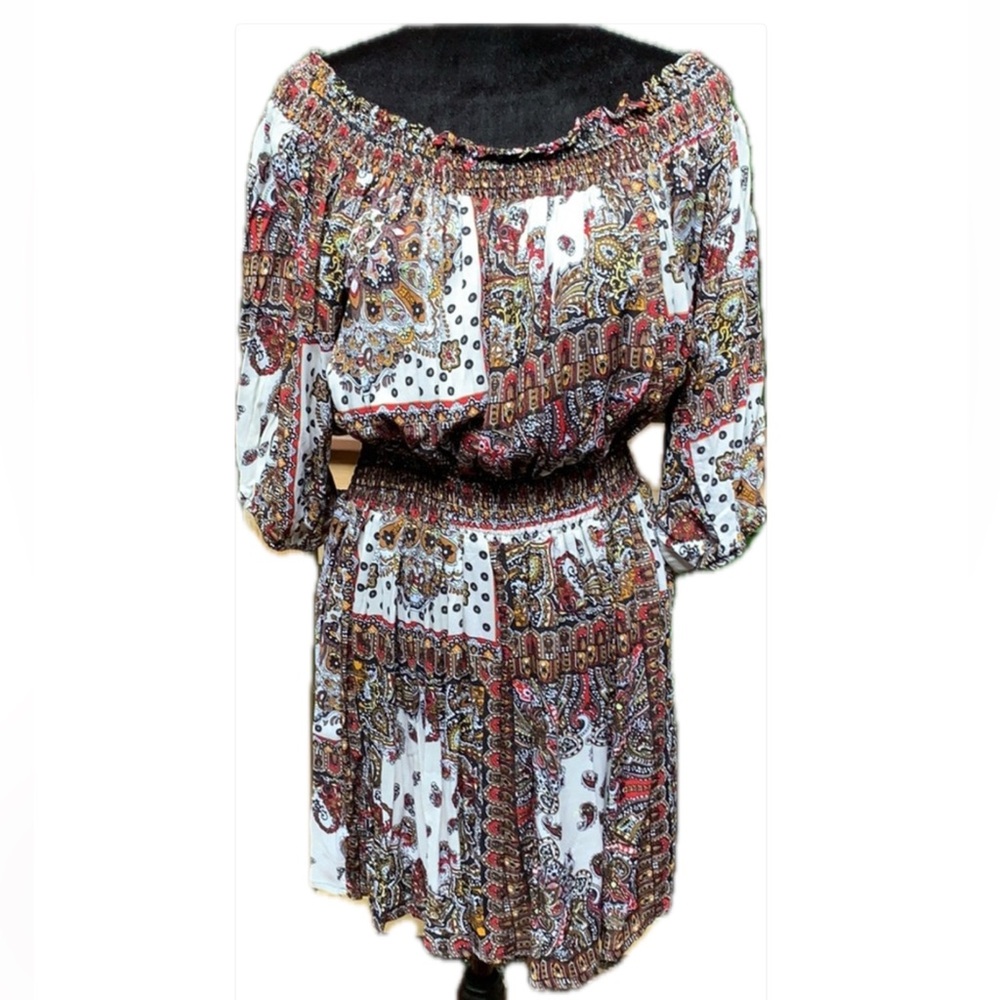 Glamorous off the shoulder dress.